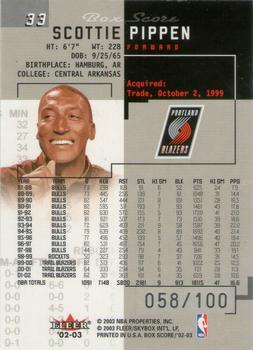 2002-03 Fleer Box Score - First Edition #33 Scottie Pippen Back