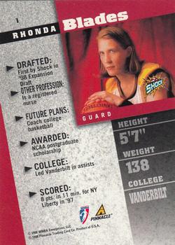 1998 Pinnacle WNBA #1 Rhonda Blades Back