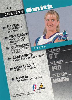 1998 Pinnacle WNBA #11 Christy Smith Back