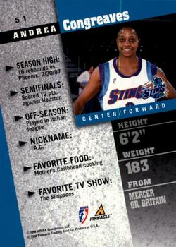 1998 Pinnacle WNBA #51 Andrea Congreaves Back