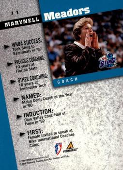 1998 Pinnacle WNBA #71 Marynell Meadors Back