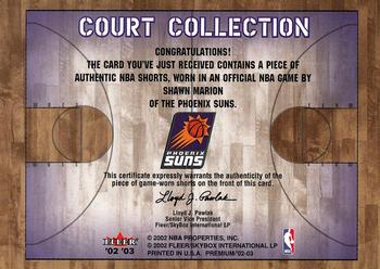 2002-03 Fleer Premium - Court Collection #NNO Shawn Marion Back