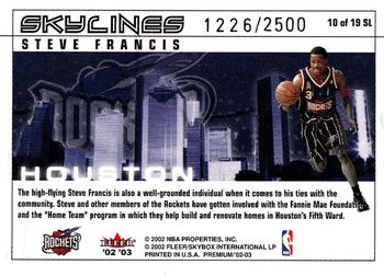 2002-03 Fleer Premium - Skylines #10 SL Steve Francis Back