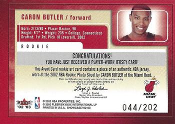 2002-03 Fleer Showcase - Avant Card Materials #NNO Caron Butler Back