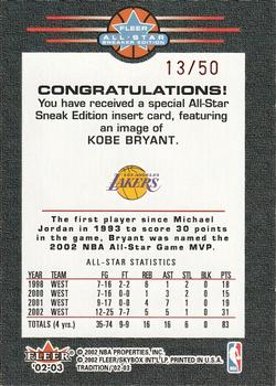 2002-03 Fleer Tradition - All-Stars Sneak Edition #NNO Kobe Bryant Back
