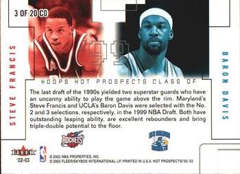 2002-03 Hoops Hot Prospects - Class Of #3 CO Steve Francis / Baron Davis Back