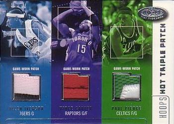 2002-03 Hoops Hot Prospects - Hot Triple Patch #TP-ICP Allen Iverson / Vince Carter / Paul Pierce Front