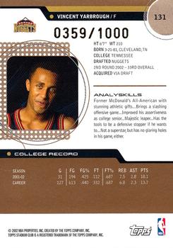 2002-03 Stadium Club - 10th Anniversary Parallel #131 Vincent Yarbrough Back