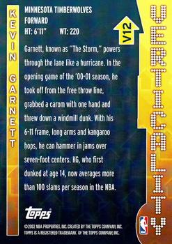 2002-03 Topps - Verticality #V12 Kevin Garnett Back