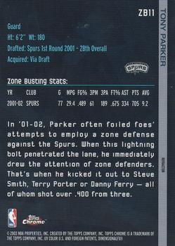 2002-03 Topps Chrome - Zone Busters Refractors #ZB11 Tony Parker Back