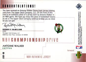 2002-03 Upper Deck Championship Drive - Superstar Material Jersey #AW-M Antoine Walker Back