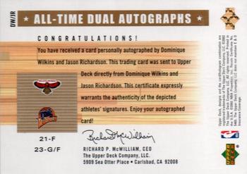 2002-03 Upper Deck Generations - All-Time Dual Autographs #DW/JR Dominique Wilkins / Jason Richardson Back