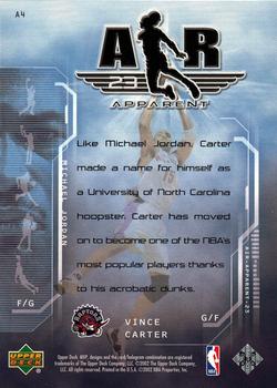 2002-03 Upper Deck MVP - Air Apparent #A4 Vince Carter Back