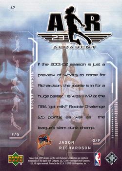 2002-03 Upper Deck MVP - Air Apparent #A7 Jason Richardson Back