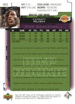 2002-03 Upper Deck MVP - Classic #211 Kareem Rush Back