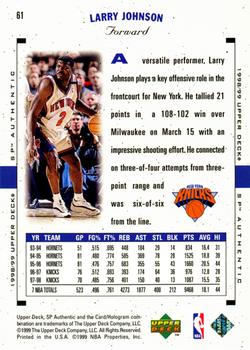 1998-99 SP Authentic #61 Larry Johnson Back