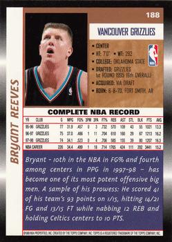 1998-99 Topps #188 Bryant Reeves Back