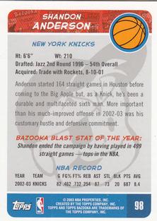 2003-04 Bazooka - Mini #98 Shandon Anderson Back