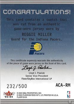 2003-04 Flair - A Cut Above #ACA-RM Reggie Miller Back