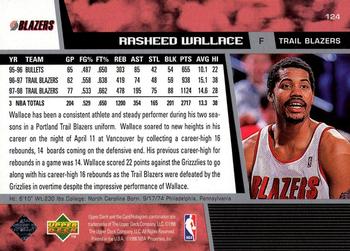 1998-99 Upper Deck #124 Rasheed Wallace Back