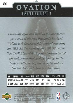 1998-99 Upper Deck Ovation #56 Rasheed Wallace Back