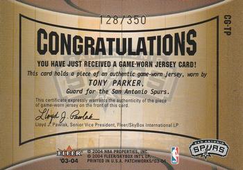 2003-04 Fleer Patchworks - Courting Greatness Jerseys #CG-TP Tony Parker Back