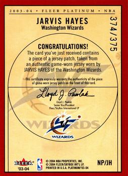 2003-04 Fleer Platinum - Nameplates #NP/JH Jarvis Hayes Back