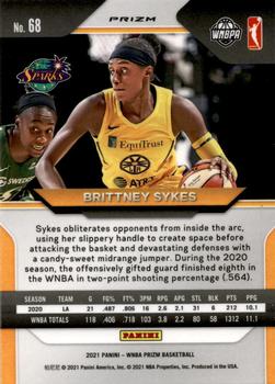 2021 Panini Prizm WNBA - Prizms Silver #68 Brittney Sykes Back