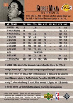 1998-99 Upper Deck Century Legends #4 George Mikan Back