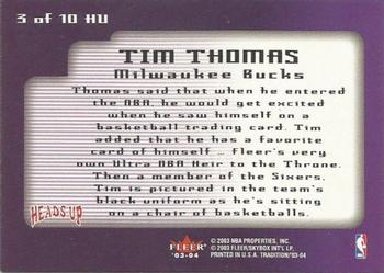 2003-04 Fleer Tradition - Heads Up #3 HU Tim Thomas Back