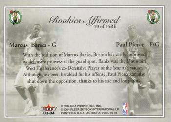 2003-04 SkyBox Autographics - Rookies Affirmed #10RE Marcus Banks / Paul Pierce Back