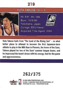 2004-05 Fleer Tradition - 2004-05 Ultra Update Draft Day Rookies #219 Yuta Tabuse Back
