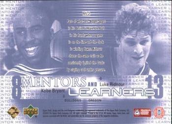 2003 UD Top Prospects - Mentors and Learners #ML2 Kobe Bryant / Luke Ridnour Back