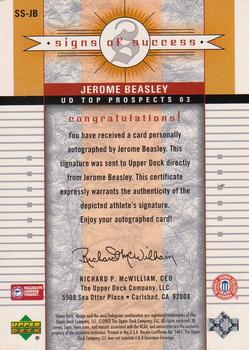 2003 UD Top Prospects - Signs of Success #SS-JB Jerome Beasley Back