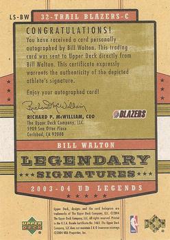 2003-04 Upper Deck Legends - Legendary Signatures #LS-BW Bill Walton Back