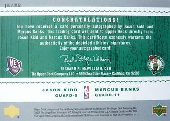 2003-04 Upper Deck Legends - Rookie Impressions Dual Autographs #JK/MB Jason Kidd / Marcus Banks Back