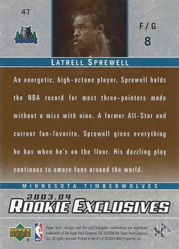 2003-04 Upper Deck Rookie Exclusives - Variation #47 Latrell Sprewell Back