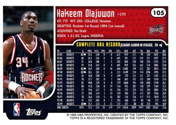1999-00 Topps Tipoff #105 Hakeem Olajuwon Back