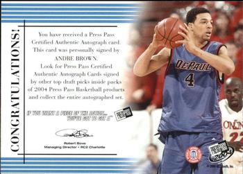 2004 Press Pass - Autographs #NNO Andre Brown Back
