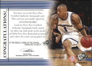 2004 Press Pass - Autographs #NNO Antonio Burks Back