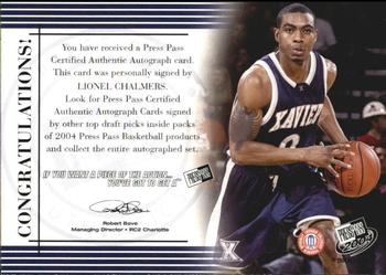 2004 Press Pass - Autographs #NNO Lionel Chalmers Back