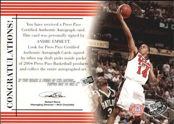 2004 Press Pass - Autographs #NNO Andre Emmett Back