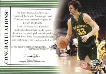 2004 Press Pass - Autographs #NNO Luke Jackson Back