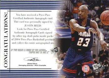 2004 Press Pass - Autographs #NNO Justin Reed Back