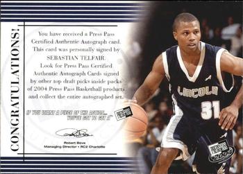 2004 Press Pass - Autographs #NNO Sebastian Telfair Back