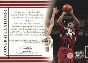 2004 Press Pass - Autographs Silver #25 Tim Pickett Back