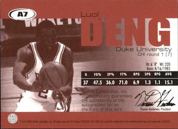 2004 SAGE - Autographs #A7 Luol Deng Back