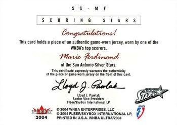 2004 Ultra WNBA - Scoring Stars Jerseys #SS-MF Marie Ferdinand Back