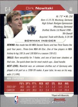 2004-05 Bowman - Chrome #41 Dirk Nowitzki Back