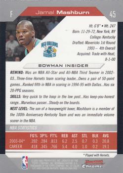 2004-05 Bowman - Chrome #45 Jamal Mashburn Back